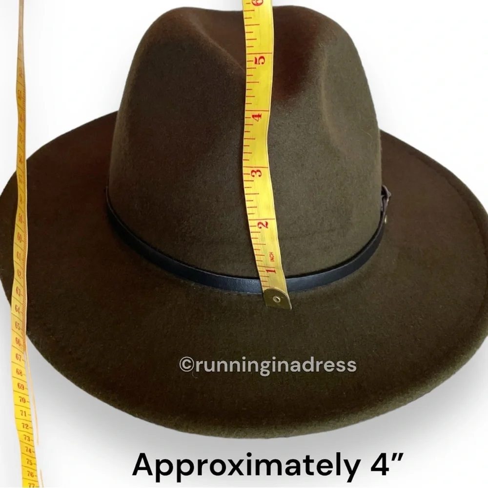 Olive Green Felt Fedora Hat Western Boho Size One Size